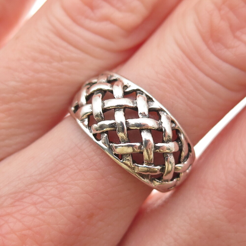 925 Sterling Silver Vintage Woven Oxidized Ring Size 6.75